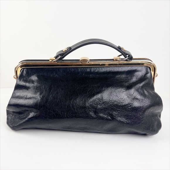 Vintage Oroton Doctors Satchel Black Leather Handbag Purse - Picture 4 of 11